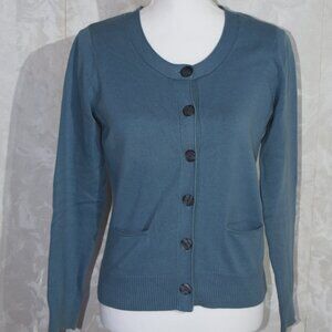 J. Jill Women's XS Blue Crewneck Button-Up Cardigan w/ Pockets